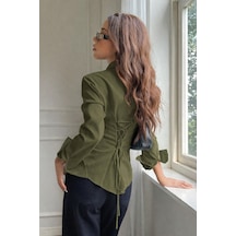 Kadın Arkası Bağcıklı Gömlek Slim Fit Günlük Ve Ofis Kombin Modern Tasarım Haki