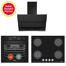 Simfer 0+10 Fonksiyon Steam Master Siyah 3'lü Ankastre Set 8244 Fırın + 3653 Ocak + 8678 Davlumbaz
