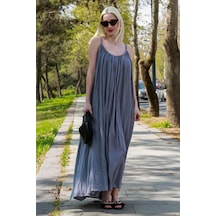 Madmext Gri Halter Yaka Askılı Uzun Basic Kadın Elbise Mg2163 Gri