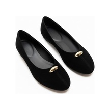 Ne&ve Shoes Siyah Süet Gold Aksesuar Detaylı Kadın Günlük Babet