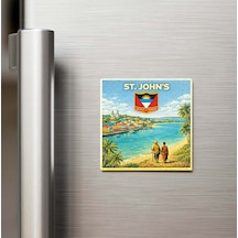 Retro Antigua Ve Barbuda Saint John S Şehri Temalı Vintage Buzdolap Magneti 9x9 Cm