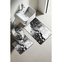 Modern Desenli Dijital Baskı 3 Lü Banyo Paspas Takımı Yıkanabilir Kaymaz Tabanlı Klozet Takımı Klz0002 Renkli