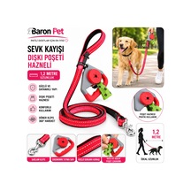 Köpek Sevk Kayışı 1,2 Metre Dışkı Poşeti Hazneli Reflektörlü Döner Klipsli - Kırmızı Çok Renkli