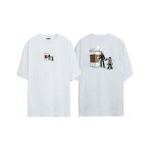 Thewert Unisex Coffee Refill Ön Arka Baskılı Beyaz Oversize T-shirt