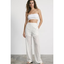 Quzu 26ypnt02297 Kadın Desenli Straight Pantolon Ekru