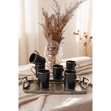 Keramika Mat Siyah Gold File Zen Kupa 8 Cm 6 Adet 956