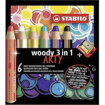Stabilo Woody Arty 3ü 1 Arada Mum Boya - Kuru Boya - Sulu Boya 6 Renk + Kalemtıraş