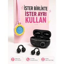 Kablosuz Kulaklık Ve Pembe Askılı Çanta Charm Analog Saat Kampanya Seti - Lisinya