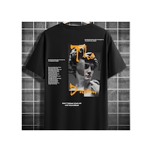 Caddemia Yaz  Benzersiz Portre Grafik Baskı Moda Rahat Gevşek Yuvarlak Boyun Kıs Siyah 2XL
