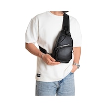 Newısh Polo Accessorıes Unisex Siyah Su Geçirmez Yıkama Deri Usb Ve Kulaklık Girişli Çapraz Omuz Ve Göğüs Yürüyüş Çantası Siyah