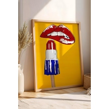 Kırmızı Dudaklar Ve Dondurma Çerçeveli Tablo - Pop Art Poster Tablo