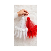 Azra Kına Kırmızı Beyaz Gelin Damat Halay Mendili, Lazer Çiçek Ve Tüy Süslemeli Sünnet, Söz, Nişan, Düğün, Kına Gecesi Malzemeleri