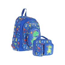 Kaukko Kids 3d Dinazor Detaylı Okul Çantası L5262 Ve Thermo Beslenme Çantası L7262 Seti - Erkek Çocuk Mavi - Yeşil