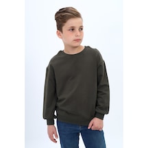 Toontoy Kids Toontoy Erkek Çocuk Relax Fit Bisiklet Yaka Hafif Düşük Omuz Sweatshirt - 2 İplik Haki