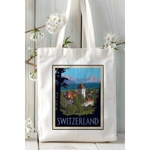 Art Hediye Switzerland İsviçre Baskılı Bez Çanta Omuz Çantası Kişiye Özel Desen Çok Renkli