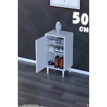 Bulut Ayakkabılık - Kapaklı 2 Raf 3 Bölmeli Dar Alanlar İçin Çok Amaçlı Dolap 50 Cm Beyaz