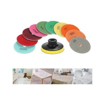 Lemestar 10 Adet 3 İnç Elmas Esnek Islak Cilalı Taşlama Diski + 1 Yedek Ped Granit/mermer,çok Renkli