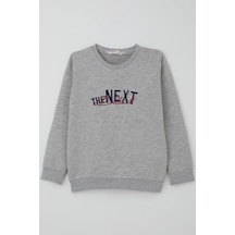 Breeze Erkek Çocuk Sweatshirt Yazı Nakış Baskılı 5-10 Yaş, Gri Melanj Gri Melanj