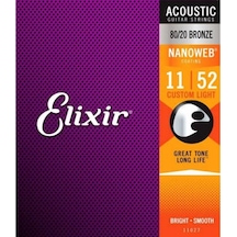 Elixir 11027 Nanoweb 80/20 Bronze Akustik Gitar Teli  11-52