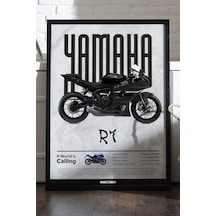 Yamaha R7 Siyah Ahşap Çerçeveli Poster, Dekoratif Motosiklet Duvar Tablosu