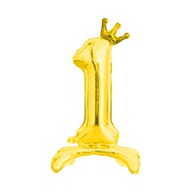 1 Rakam Gold Renkli Ayaklı Ve Kral Taç'lı Folyo Balon 34 İnç 76 Cm Gold