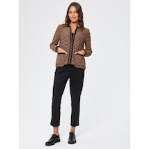 Şerit Detaylı Kazayağı Desen Örme Ceket 67191 U6719135 Camel