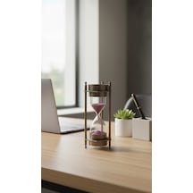 Ahşap Hediye Kutulu Pusulalı Kum Saati 12 Cm Eskitme Metal Denizci Çapa Temalı Masaüstü Aksesuar