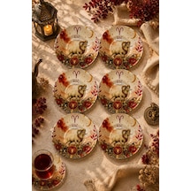 6 Lı Cam Çay Tabağı - Koç Burcu Desenli 12 Cm - 6 Adet Çay Tabak Kırmızı