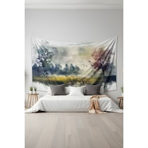Sisli Sabah Manzarası Desenli Duvar Halısı Duvar Örtüsü Tapestry Süet Dokulu Kumaş