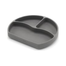 Oval Gri Silikon Tabak, 1-5 Yaş İçin Kaymaz Tasarım