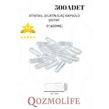 Qozmolife Orta Boy Şeffaf Bitkisel Jelatin Boş Kapsülü Helal Sertifikalı 0"600mg 500 Adet