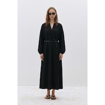 Suud Collection Siyah Meggie V Yaka Uzun Elbise