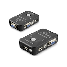 Vga Usb Kvm Switch 2 In 1 Out + 2 Port Usb Console + 2 Port Usb Pc Klavye/mouse + Yazıcı - Siyah Hdx1360