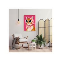 Sevimli Kedi Doğal Ahşap Çerçeveli Tek Parça Dekoratif Tablo Çok Renkli - 819525168 Çok Renkli