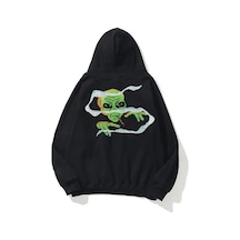Tarzsokak Unisex Smoking Alien Sweatshirt Hoodie Siyah
