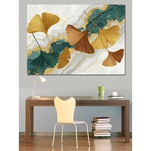 Altın Renkli Ginkgo Yaprakları Dekoratif Kanvas - Mdf Ahşap Tablo