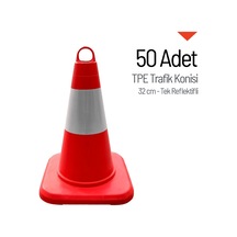 50'li Tpe Trafik Konisi Seti 32 Cm Tek Reflektifli Trafik Dubası-3618