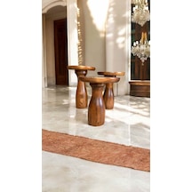 3 Lü Ahşap Mantar Sehpa Takımı Açık Ceviz Renk,