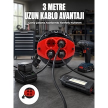 3 Metre Kablolu 4 Lü Kırmızı Priz Makara Mh-hs2320-1267