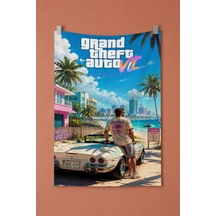 Gta 6 Sahil Araba Temalı Dekoratif Duvar Örtüsü Duvar Halısı Beyaz