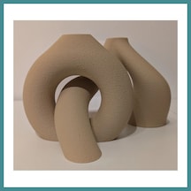 Trendexa 3d Baskı 2li Organik Formlu Vazo Seti Kum Dokulu Modern Kuru Çiçeklik Bej Dekoratif İkili Set Mac