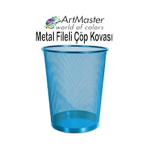 Mavi Çöp Kovası Paslanmaz Çelik Fileli 1 Adet Ofis Büro Okul Çöp Kovası Metal Delikli Kolay Kullanım Mavi