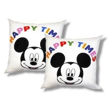 Taç Mickey Mouse Kare Pamuk Kumaş Dolgulu Kırlent 2 Adet 45x45 Cm