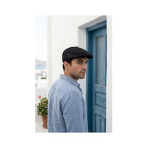 Emybox Erkek %100 Keten Yan Fileli London Kasket - Yazlık Nefes Alabilir Klasik Old Money Şapka Siyah