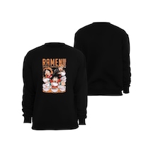 Dragonball Z - Naruto - One Piece - Ramen Anime Baskılı Bisiklet Yaka Sweatshirt Siyah