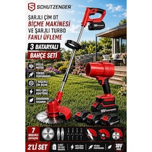 Schutzenger 761RN Şarjlı Ot Çim Biçme Tırpan 3 Batarya Şarjlı Turbo Fanlı Üfleme Makinesi 2 Li Bahçe Seti Kırmızı