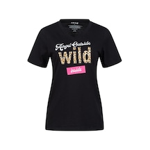 2as Alone Baskılı V Yaka Kadın T-shirt 410 Siyah