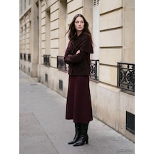 Lcw Modest Bordo Beli Lastikli A Kesim Triko Etek