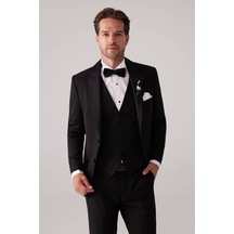 Ysf Erkek Siyah Mono Yaka Slim Fit Yelekli Damatlık