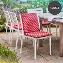 4 Adet 40x40 Cm Kırmızı Arkalıklı Sandalye Minderi Pamuk Polyester Kumaş İpli Sırtlı Mutfak Ve Bahçe Minderi
